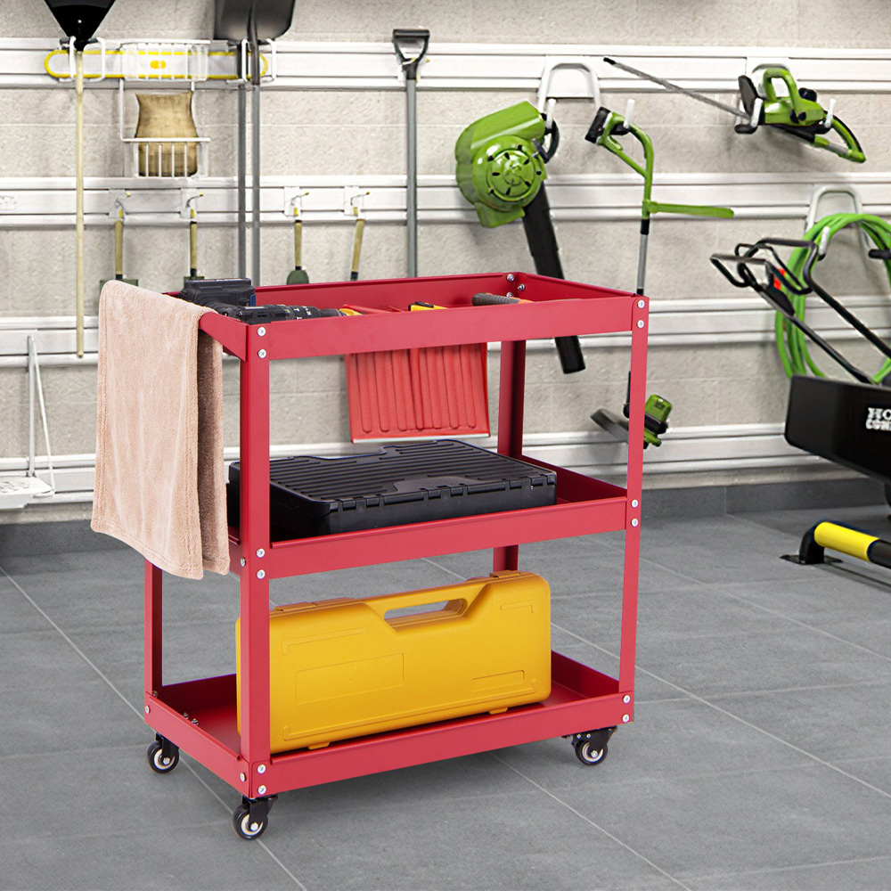 Costway 3 Shelf Red Rolling Service Trolley Image 2