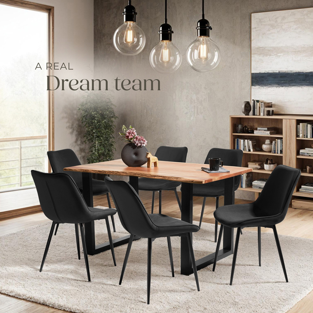 tectake Monroe Set of 6 Black Velvet Dining Chair Image 8