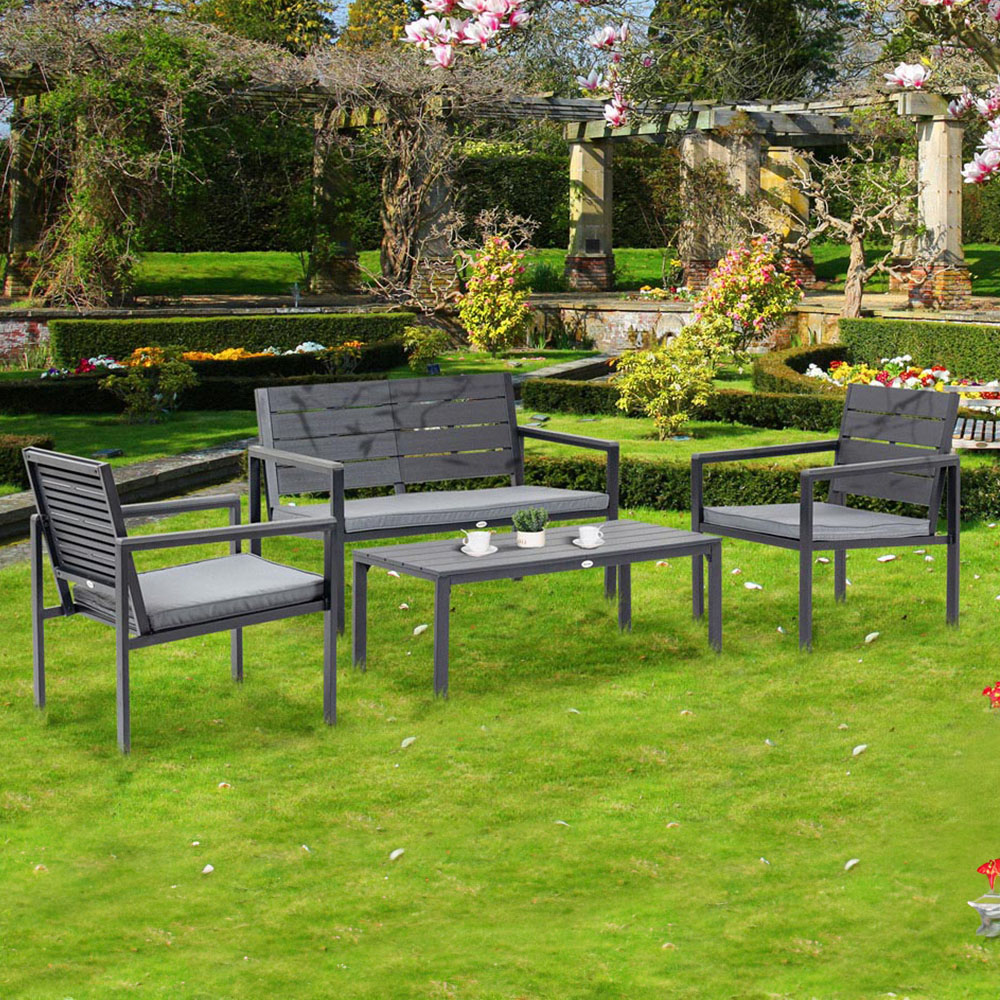 Outsunny 4 Seater Grey Steel Frame Outdoor Sofa Lounge Set Image 1
