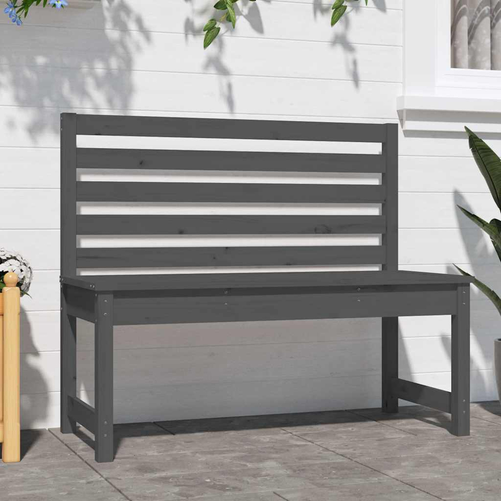 vidaXL Grey Solid Pine Wood Slatted Garden Bench 109 x 48 x 91.5cm Image 6
