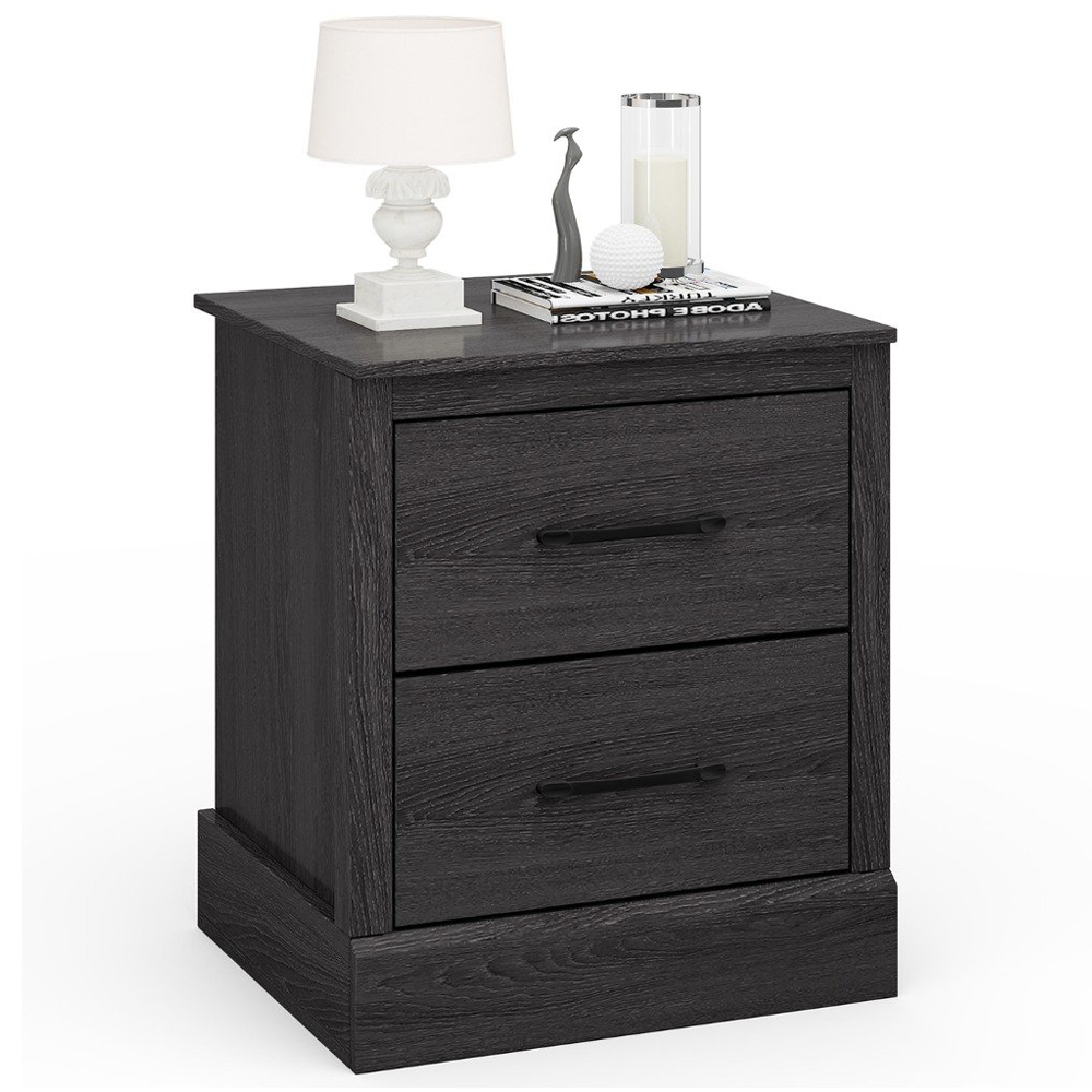 Costway 2 Drawer Dark Grey Bedside Table Image 2