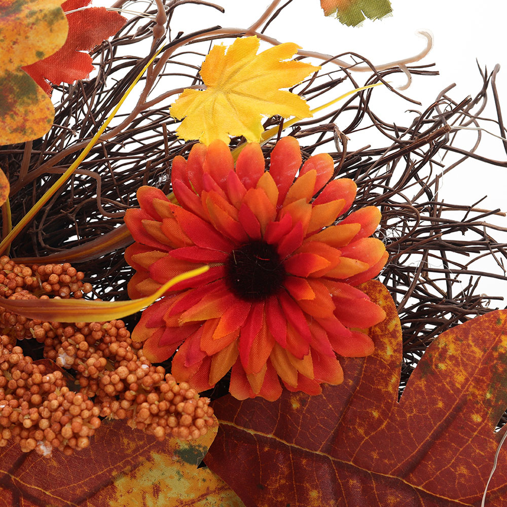 Living and Home LED Wreath with Maple Leaves Daisies and Sorghum 55cm Image 7