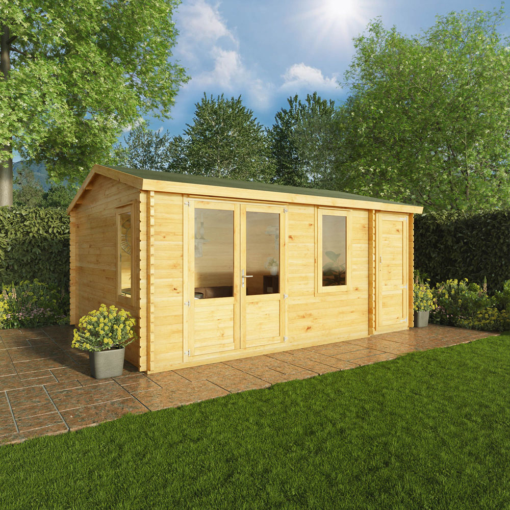 Mercia 16.7 x 13.1ft Home Office Log Cabin with Side Shed Image 2