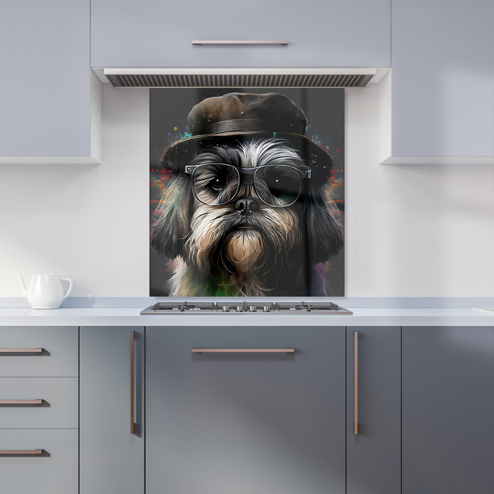 Warren Reed Designer Lhasa Apso Dog Splashart Glass Kitchen Splashback 65 x 70cm Image 1