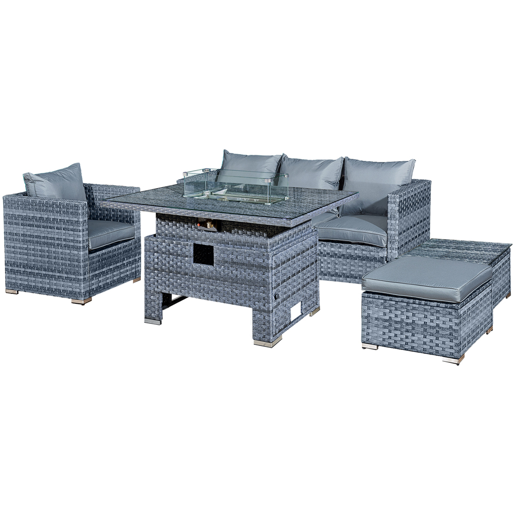 Oseasons Acorn 5 Seater Ocean Grey Rattan Sofa Set with Rising Firepit Image 2