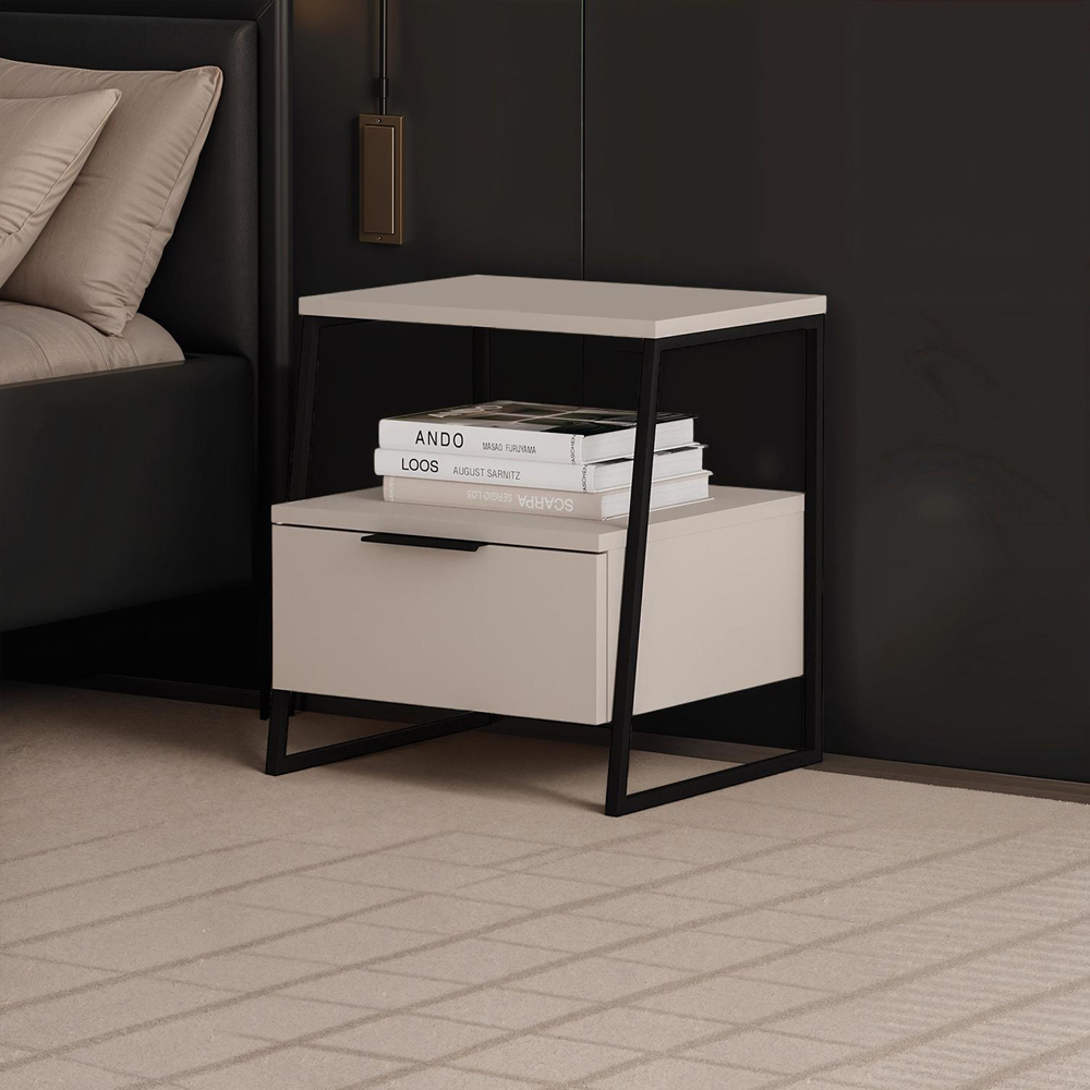 FWStyle Pal Single Drawer Single Shelf Sandstone Bedside Table Image 5