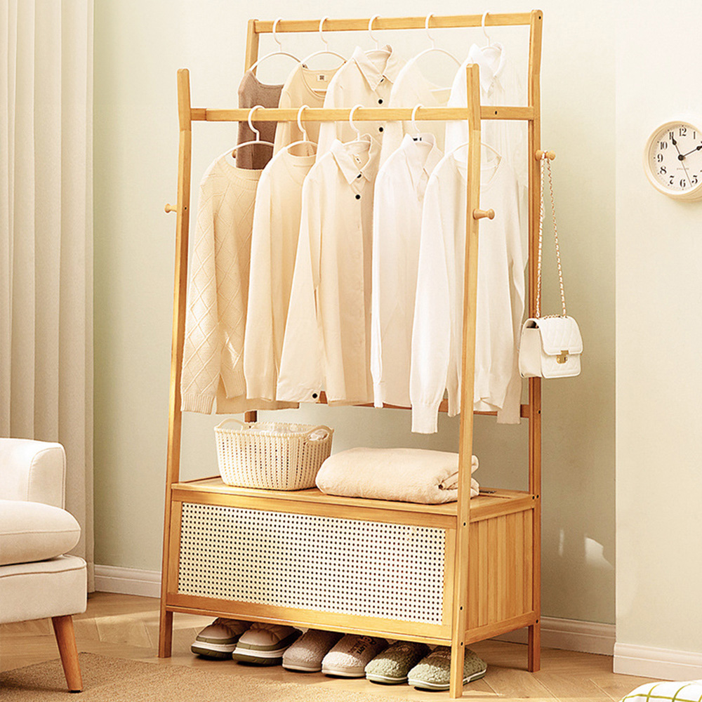 H&O Direct Double Rod Brown Clothes Rack with Box Image 2