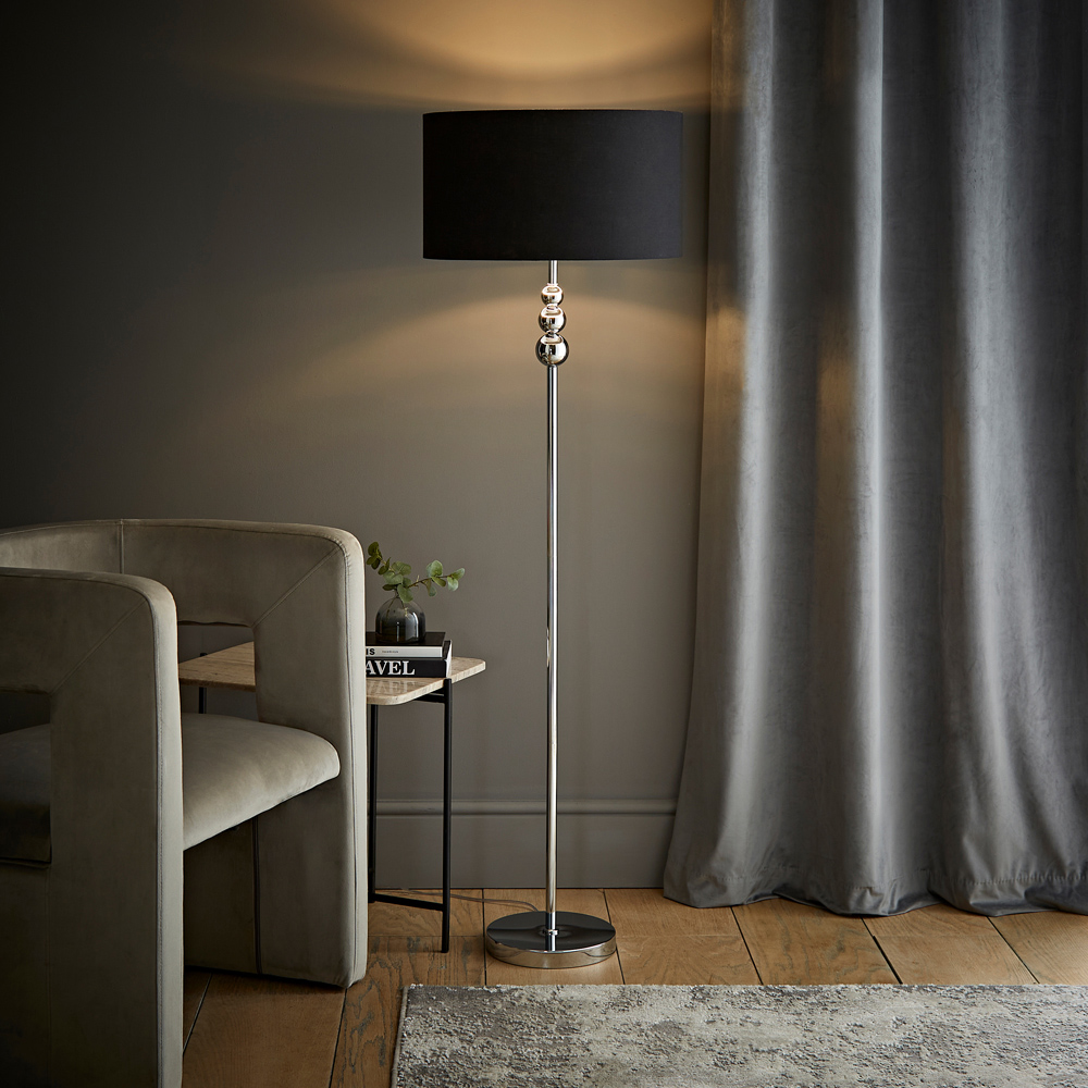 ValueLight Marissa Black Velvet Chrome Inner Shade Chrome Stacked Ball LED Floor Lamp Image 2