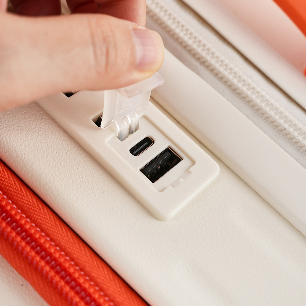 H&O Direct Orange and White ABS Suitcase with Front Opening and Spinner Wheels 20 inch Image 3