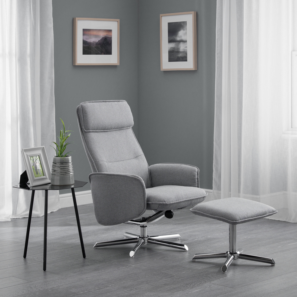 Julian Bowen Aria Grey Linen Swivel Recliner Chair and Stool Image 9