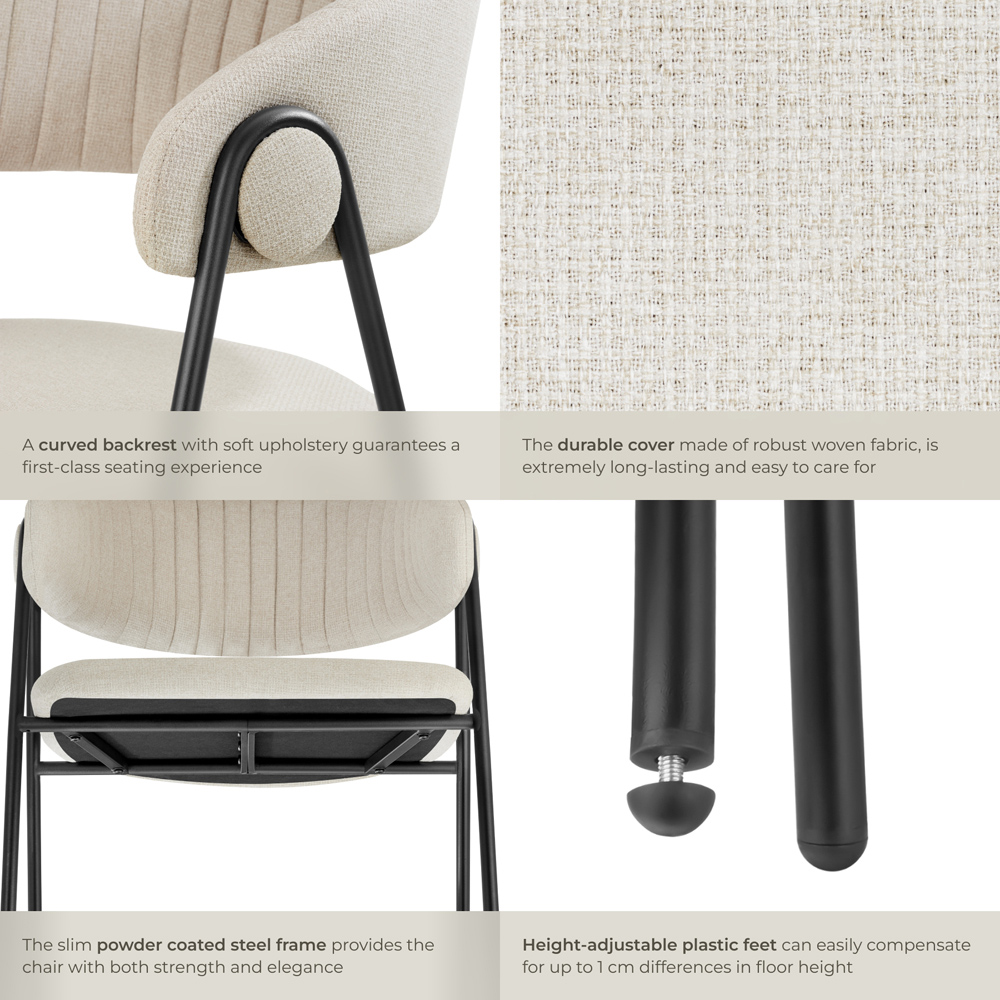 tectake Bedano Set of 2 Greige Dining Chair Image 4