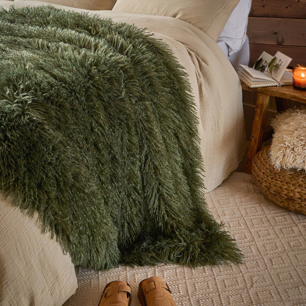 Furn Rowan Khaki Reversible Faux Fur Throw 130 x 175cm Image 2