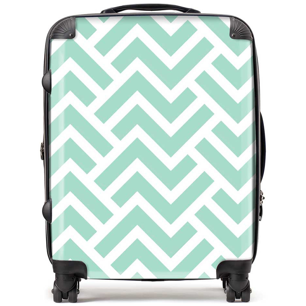 Warren Reed Designer Large Green Geometric Pattern Suitcase Image 1
