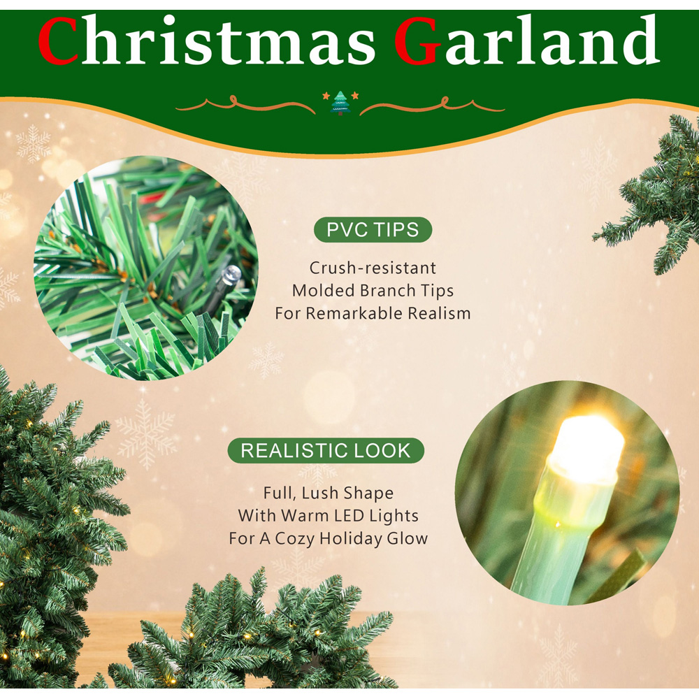 Abrihome 50 Warm White LED Artificial Christmas Garland with 240 Tips 270cm Image 6