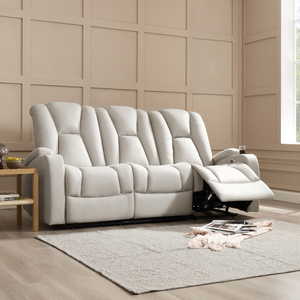 Home Detail Hannah 3 Seater Light Grey Air Leather Electric Recliner Sofa Image 7