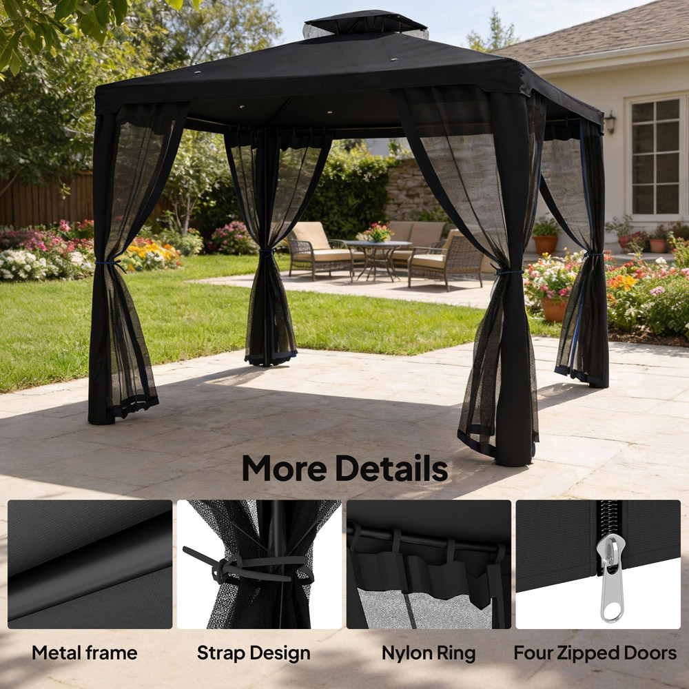 Outsunny 3 x 3m Black 2-Tier Roof Metal Garden Gazebo Image 6