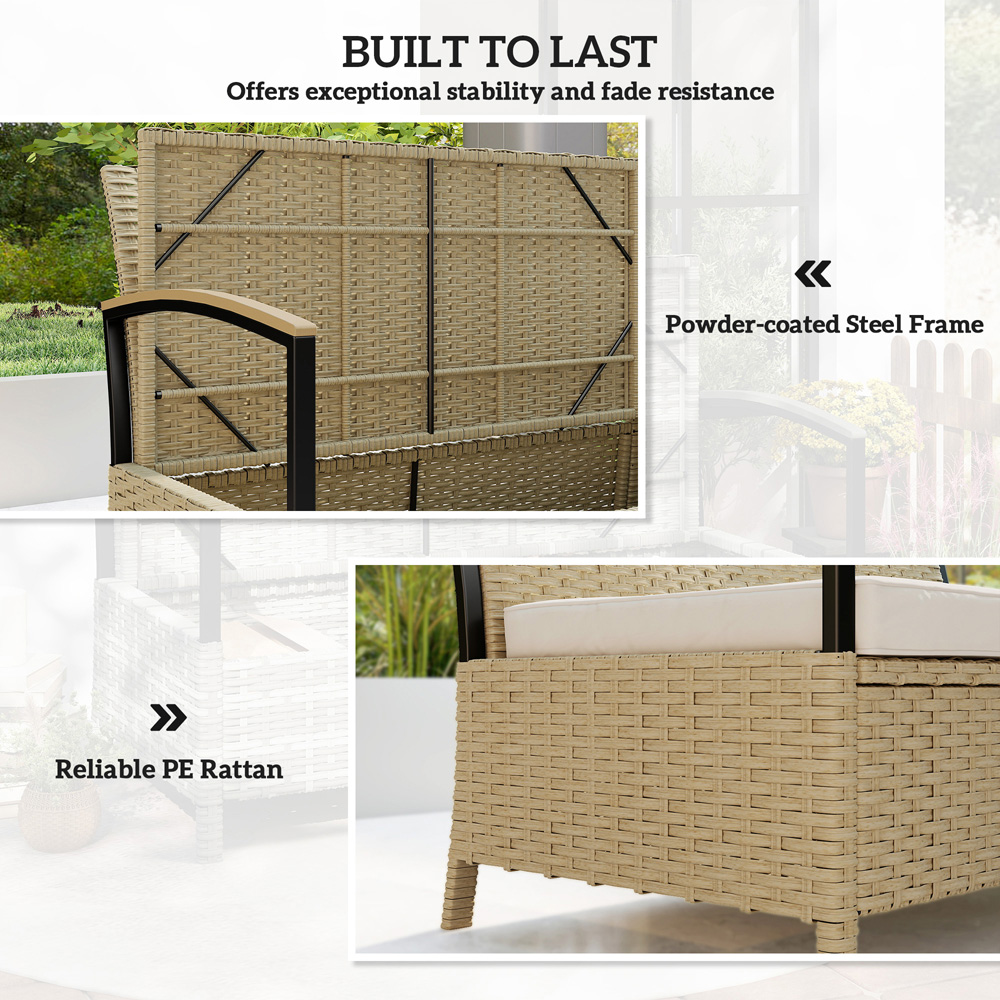 Outsunny 2 Seater Khaki PE Rattan Garden Storage Bench Image 5