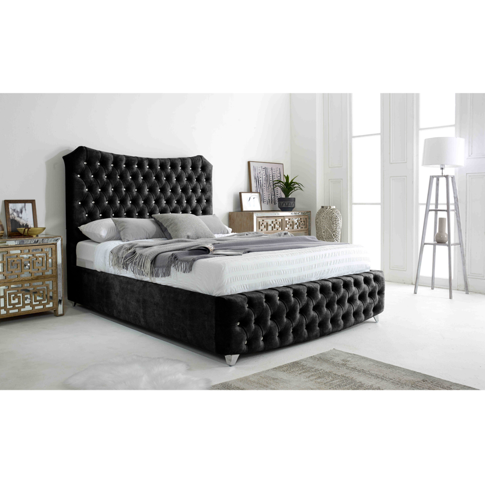 Eleganza Valentino King Size Gunmetal Marble Fabric Bed with Chesterfield Headboard and Footboard Image 7