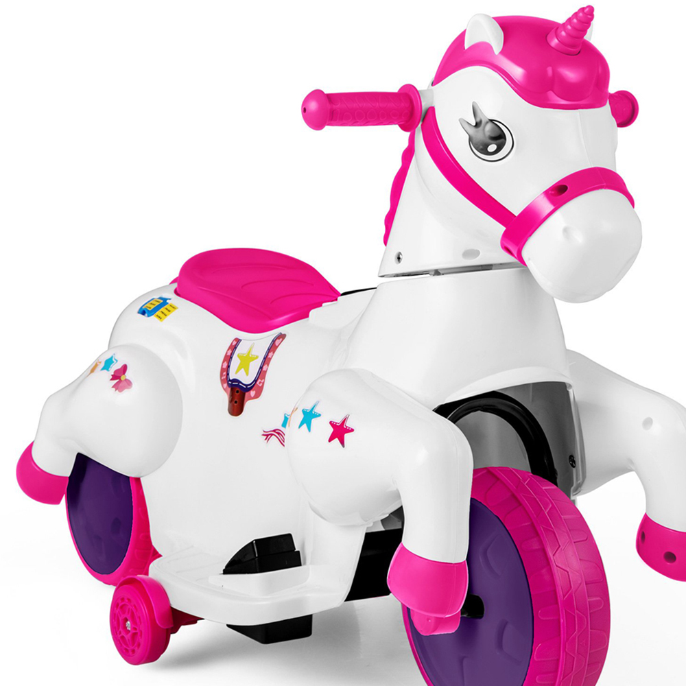 Costway Kids Rose Red and White Unicorn Ride On Toy with Training Wheels 12V Image 3