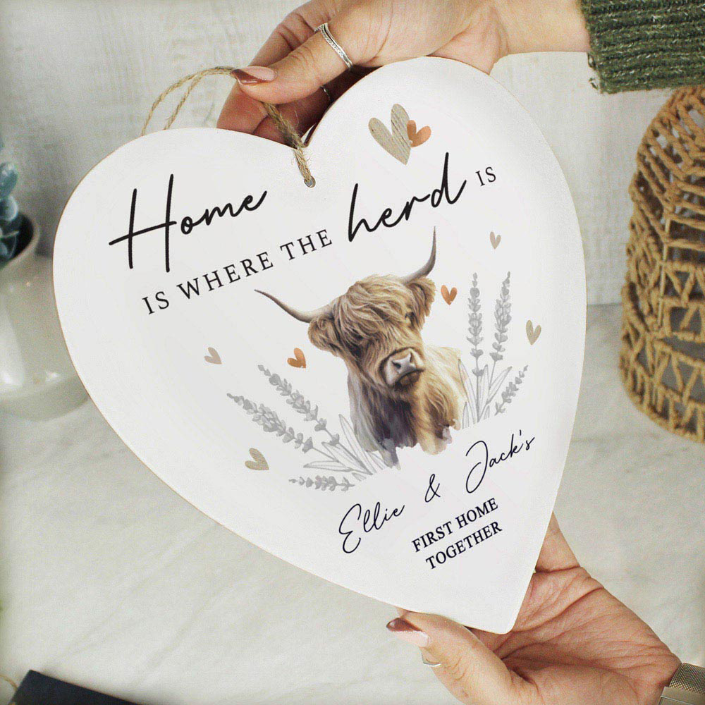 Personalised Memento Personalised Highland Cow Hanging Heart Ornament Image 3