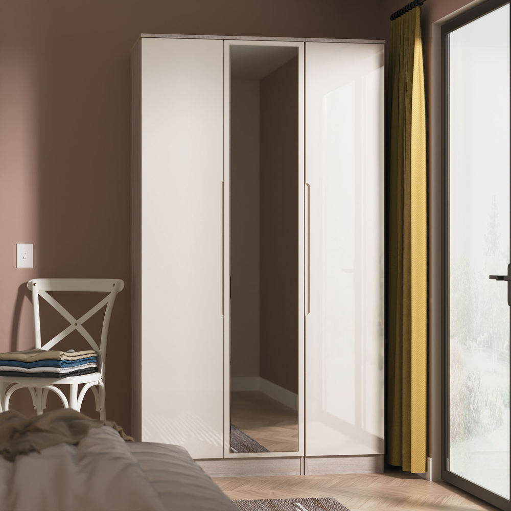 Crowndale Milan 3 Door Kashmir Gloss and Grey Oak Tall Mirrored Wardrobe Ready Assembled Image 9