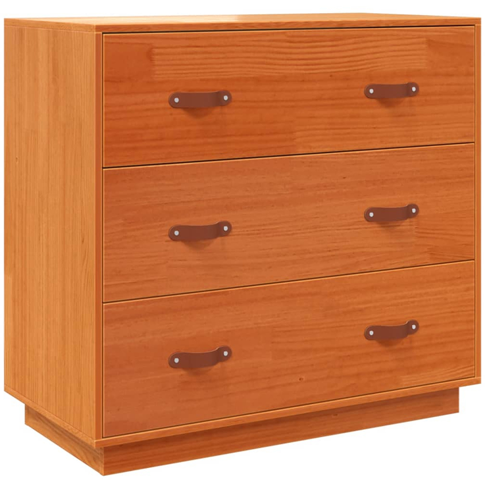 vidaXL 3 Drawer Wax Brown Solid Pine Wood Sideboard Image 2