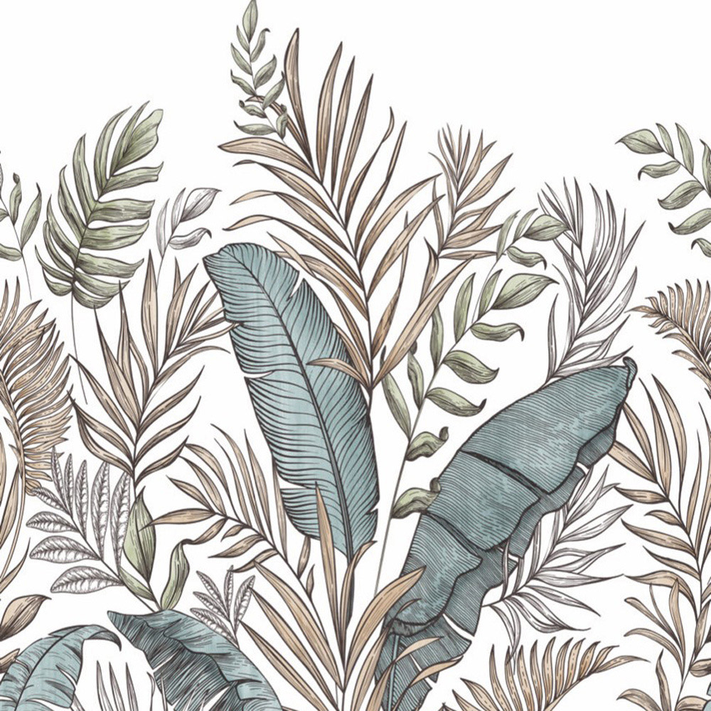 Grandeco Calobra Botanical Jungle Leaf Green and Russet 3 Lane Wall Mural Image 2