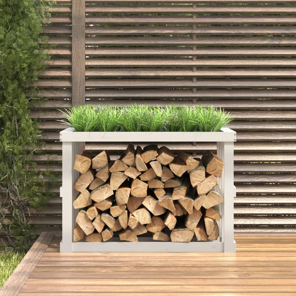vidaXL White Solid Pine Wood Log Holder 108 x 52 x 71cm Image 2