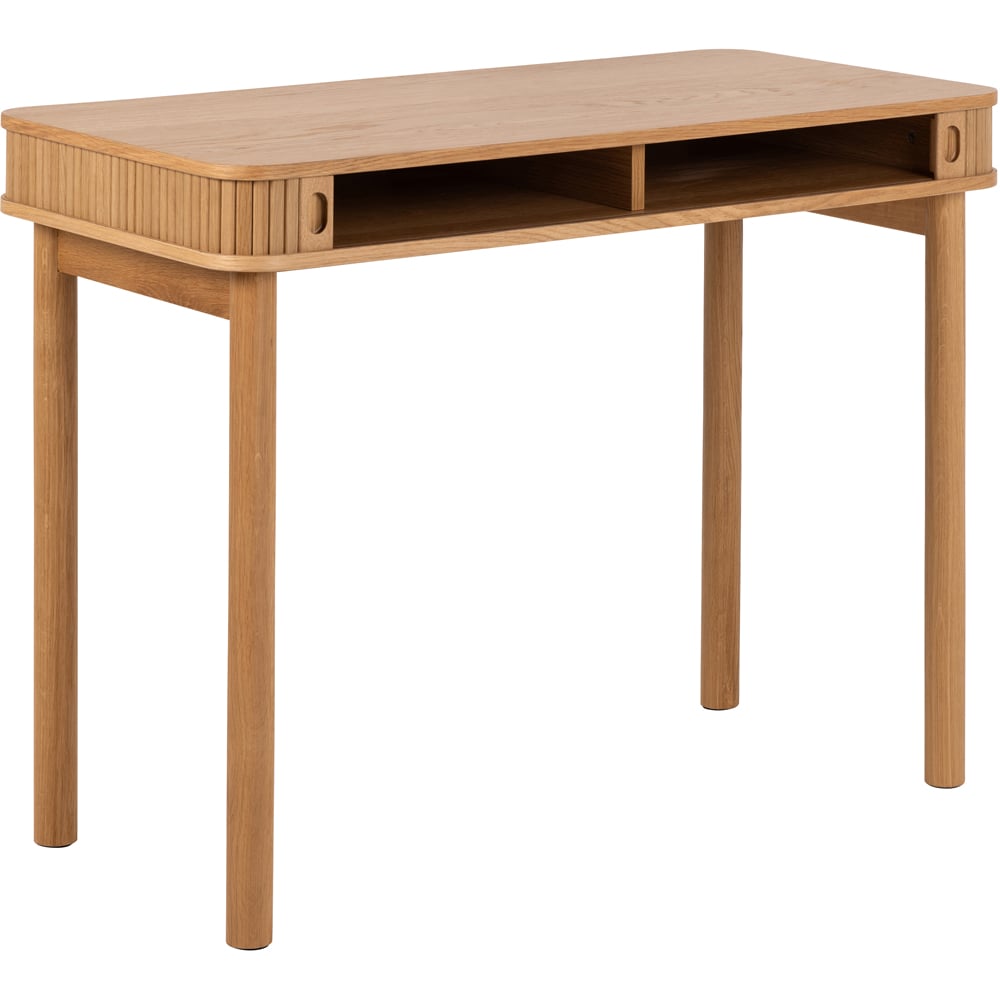 Florence Langley 2 Shelf Oak Office Desk with Sliding Door Image 5