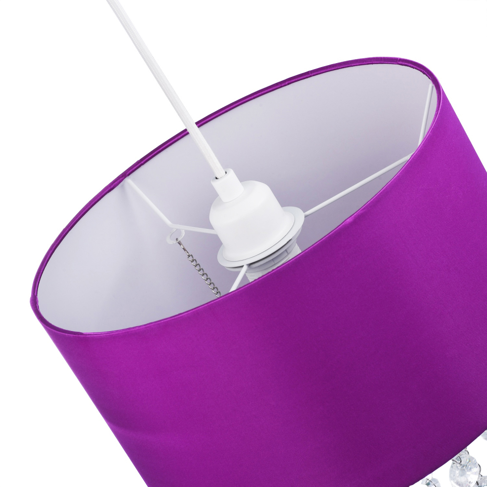 Happy Homewares Purple Satin Fabric Transparent Acrylic Droplets Pendant Shade Image 6