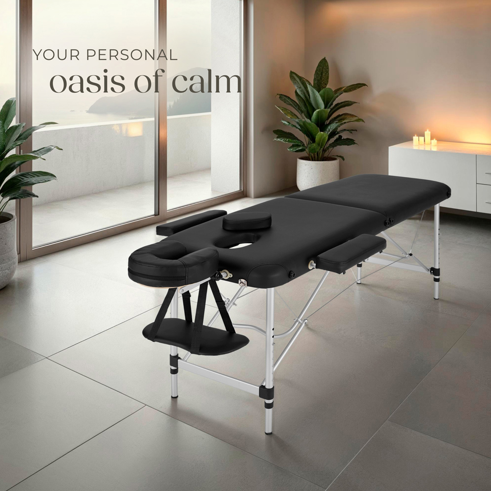 Massage Table - 2-zone bed with aluminium frame, bolsters, carry bag, head- and armrests - Black Image 2