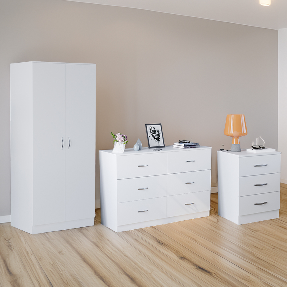 VIDA DESIGNS Riano White 3 Piece Narrow Bedroom Furniture Set Image 1