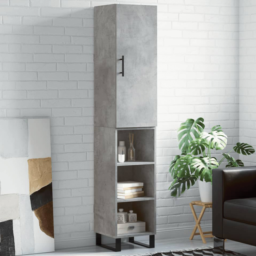 vidaXL Single Door 3 Shelf Concrete Grey Highboard Image 1