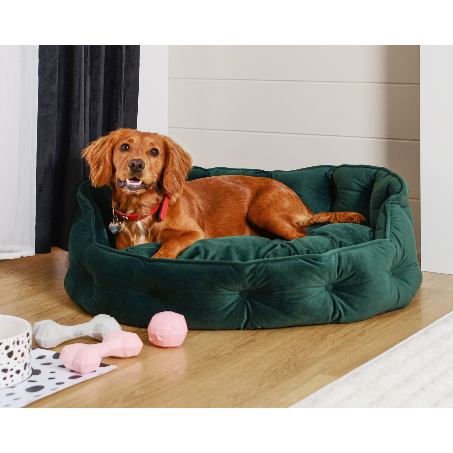 Round Velvet Pet Bed Emerald - Large Image 2