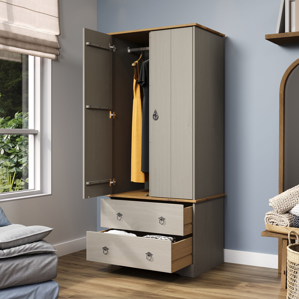 Core Products Corona Classic 2 Door 2 Drawer Grey Pine Wood Wardrobe Image 7
