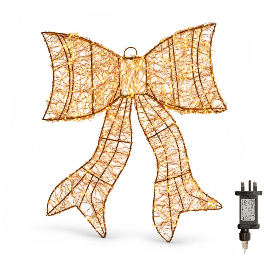 Samuel Alexander 650 Warm White LED Light-Up Gold Christmas Bow 43cm Image 2