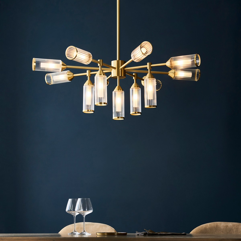 Merano Trieste Clear Frosted Glass Satin Brass Plate Multi Arm Pendant Ceiling Light Image 2