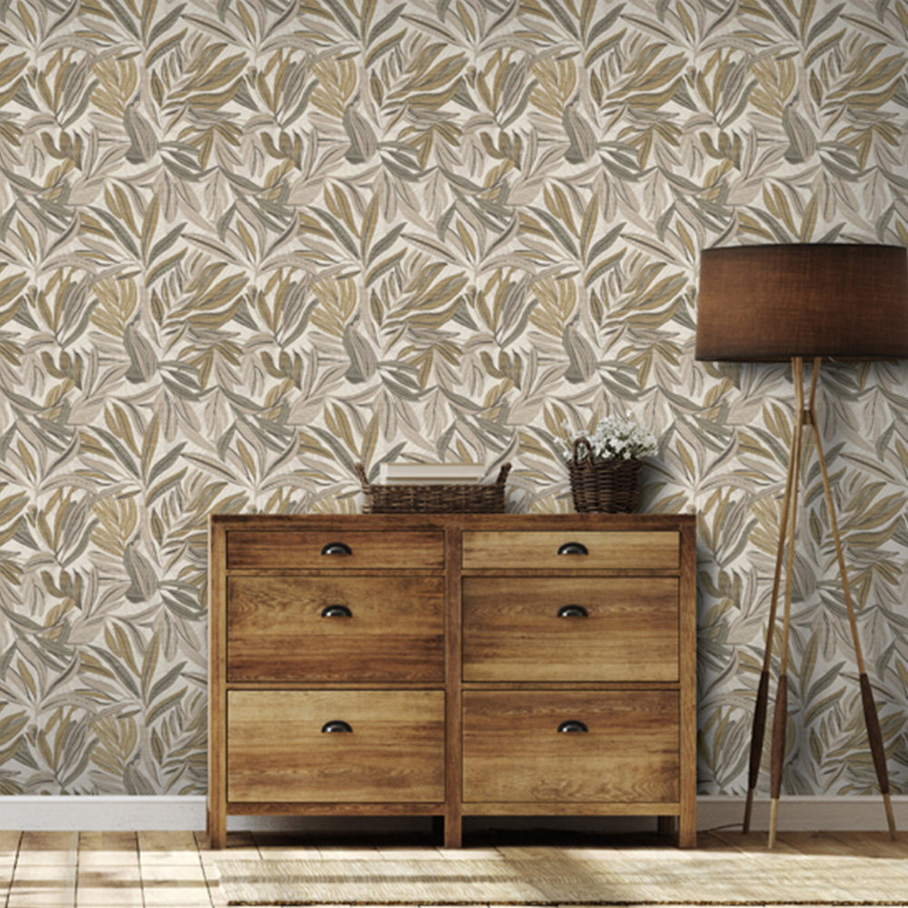 Arthouse Graphic Tropical Leaf Neutral Wallpaper Image 2
