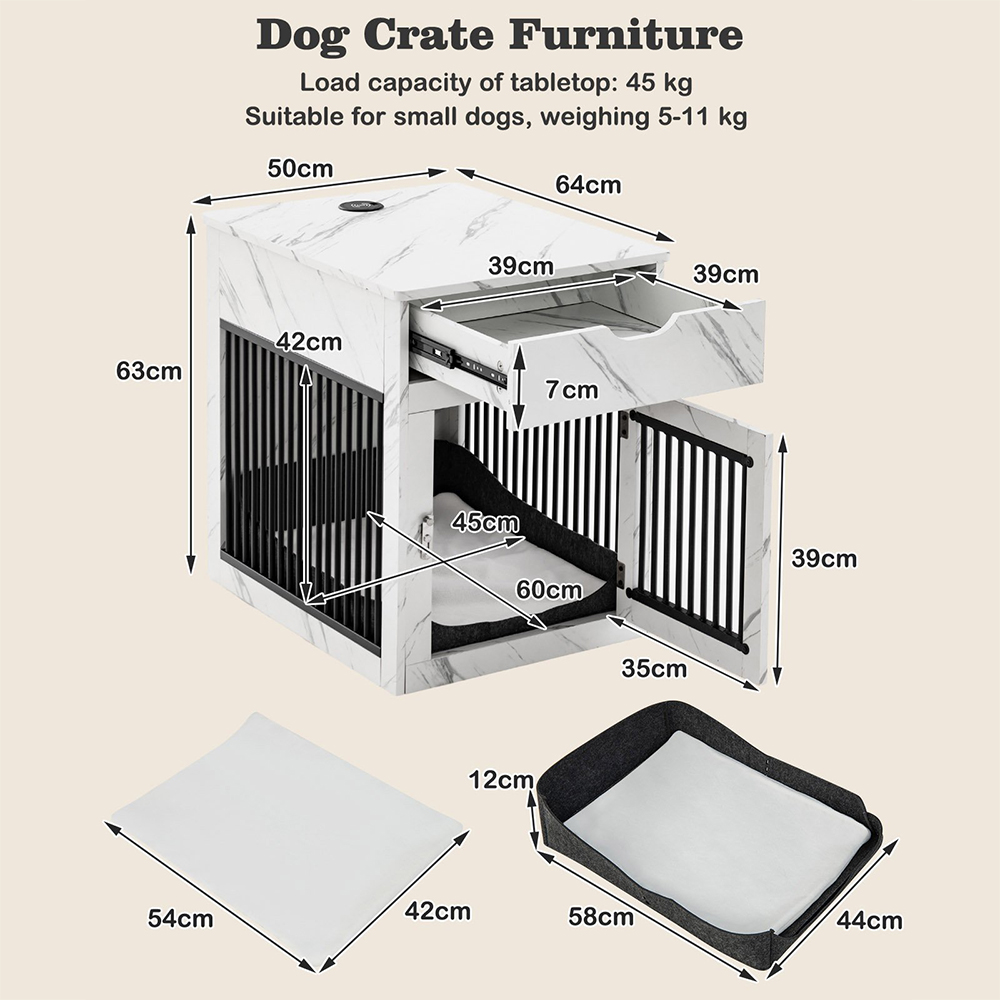 Costway Single Drawer White Dog Crate Side Table with Charger Image 9