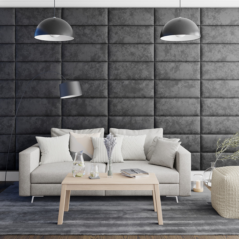 Aspire EasyMount Black Mirazzi Velvet Upholstered Wall Mounted Headboard Panels 4 Pack Image 3