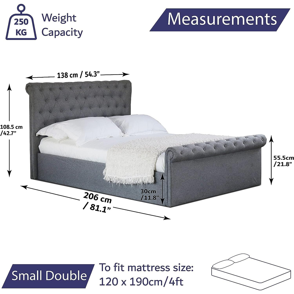 Home Treats Small Double Grey Brushed Velvet Ottoman Bed with Mattress Image 9