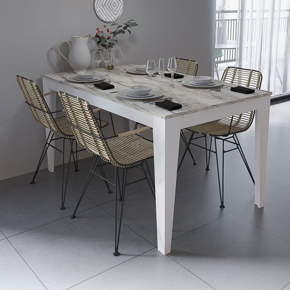 Decorotika Bud 4 Seater White Marble Effect Dining Set Image 1