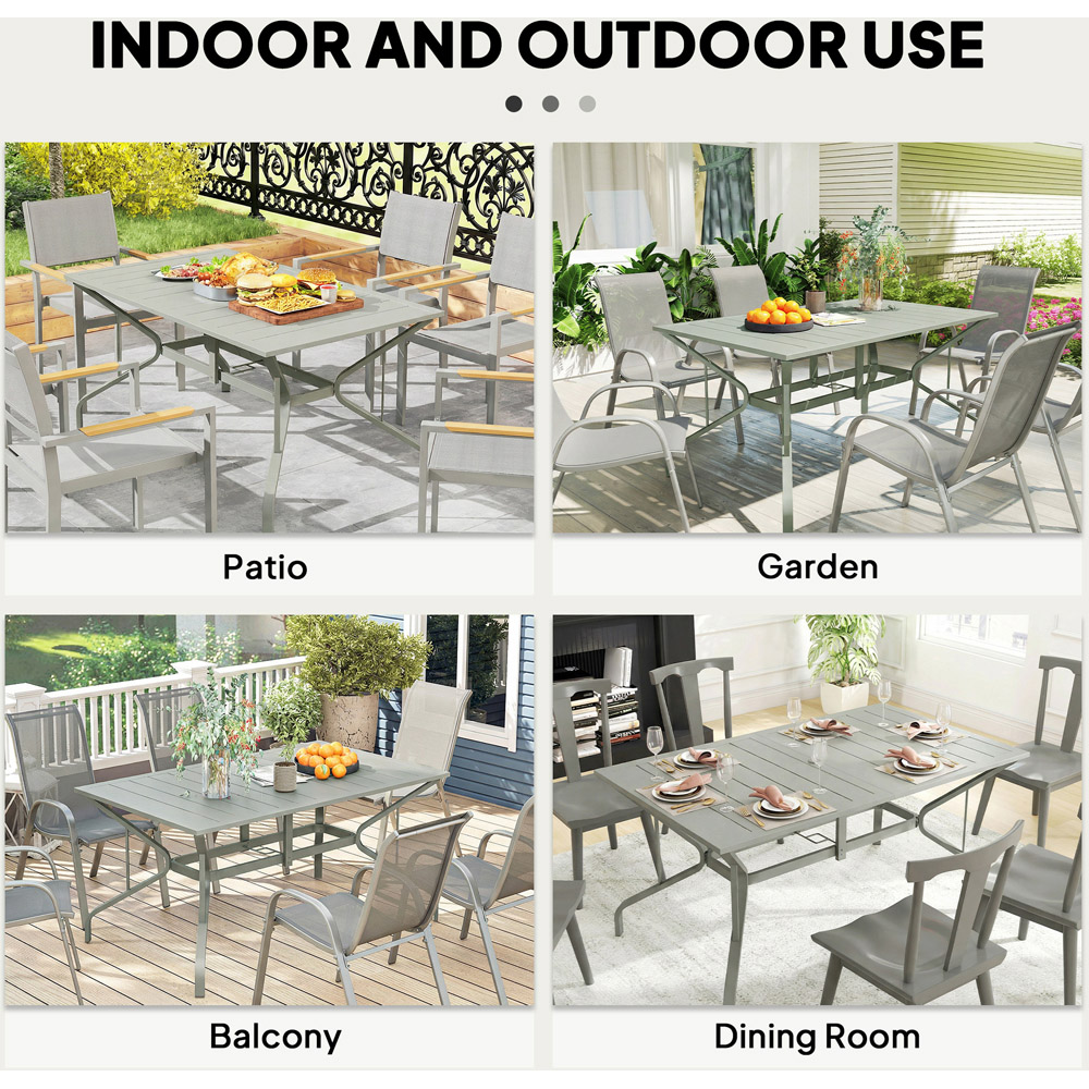 Outsunny 6 Seater Slatted Top Steel Frame Garden Dining Table Light Grey Image 8