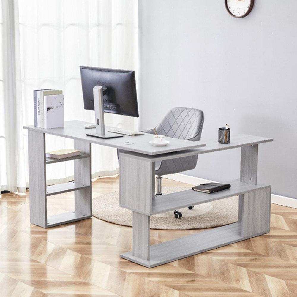 Kosy Koala Grey Wooden L Shaped Office Desk with Velvet Upholstered Chair Image 2