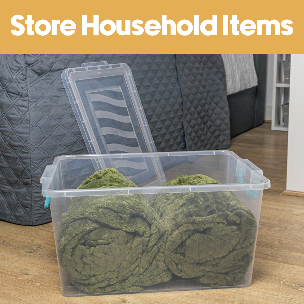 JVL 30L Clear Plastic Stackable and Nestable Storage Box with Clip Lid 3 Pack Image 5