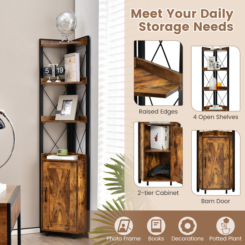 Costway 6 Tier Rustic Brown Bookcase Image 6