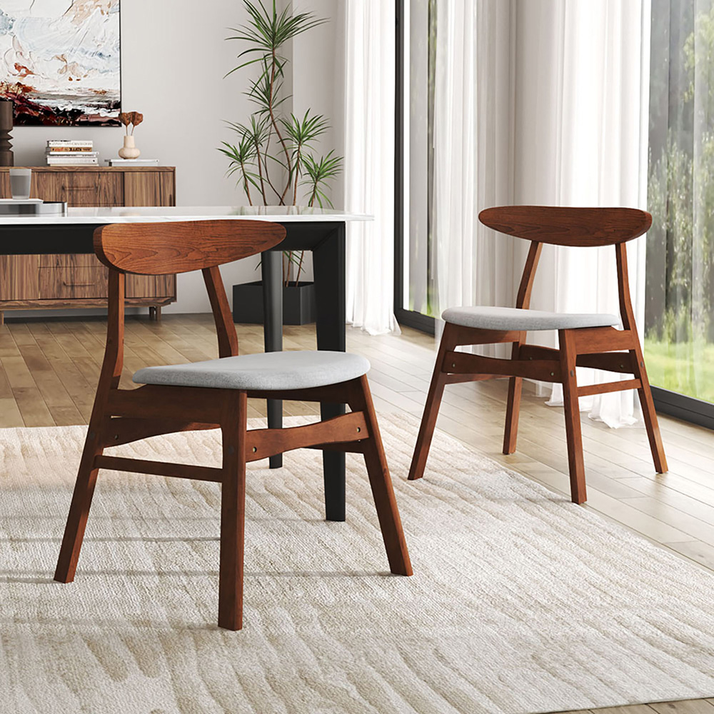 Living and Home Set of 2 Grey Linen Curved Backrest Dining Chair Image 8
