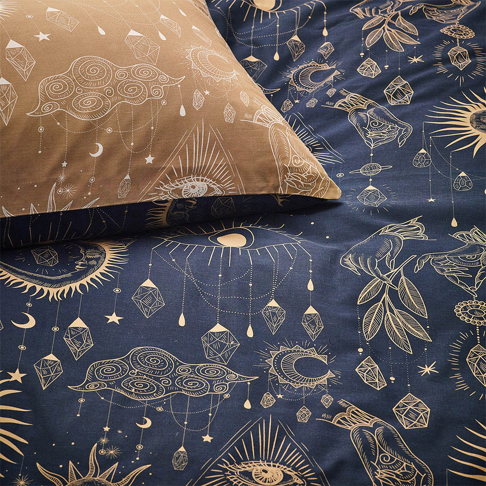 furn. Constellation Celestial King Size Gold and Navy Duvet Set Image 2