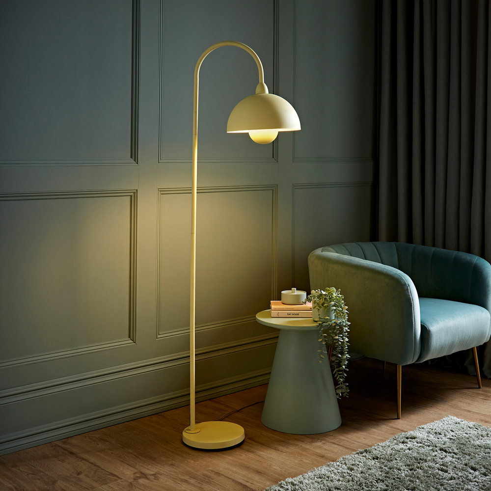 ValueLights Tilly Pastel Lemon Arched Dome Shade Metal LED Floor Lamp Image 2