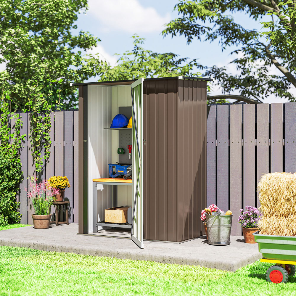 Outsunny 4.6 x 3ft Brown Metal Pent Garden Shed Image 3